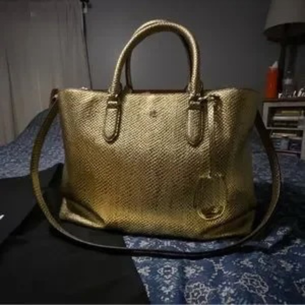 Lauren Ralph Lauren Marcy Metallic Large Leather Satchel